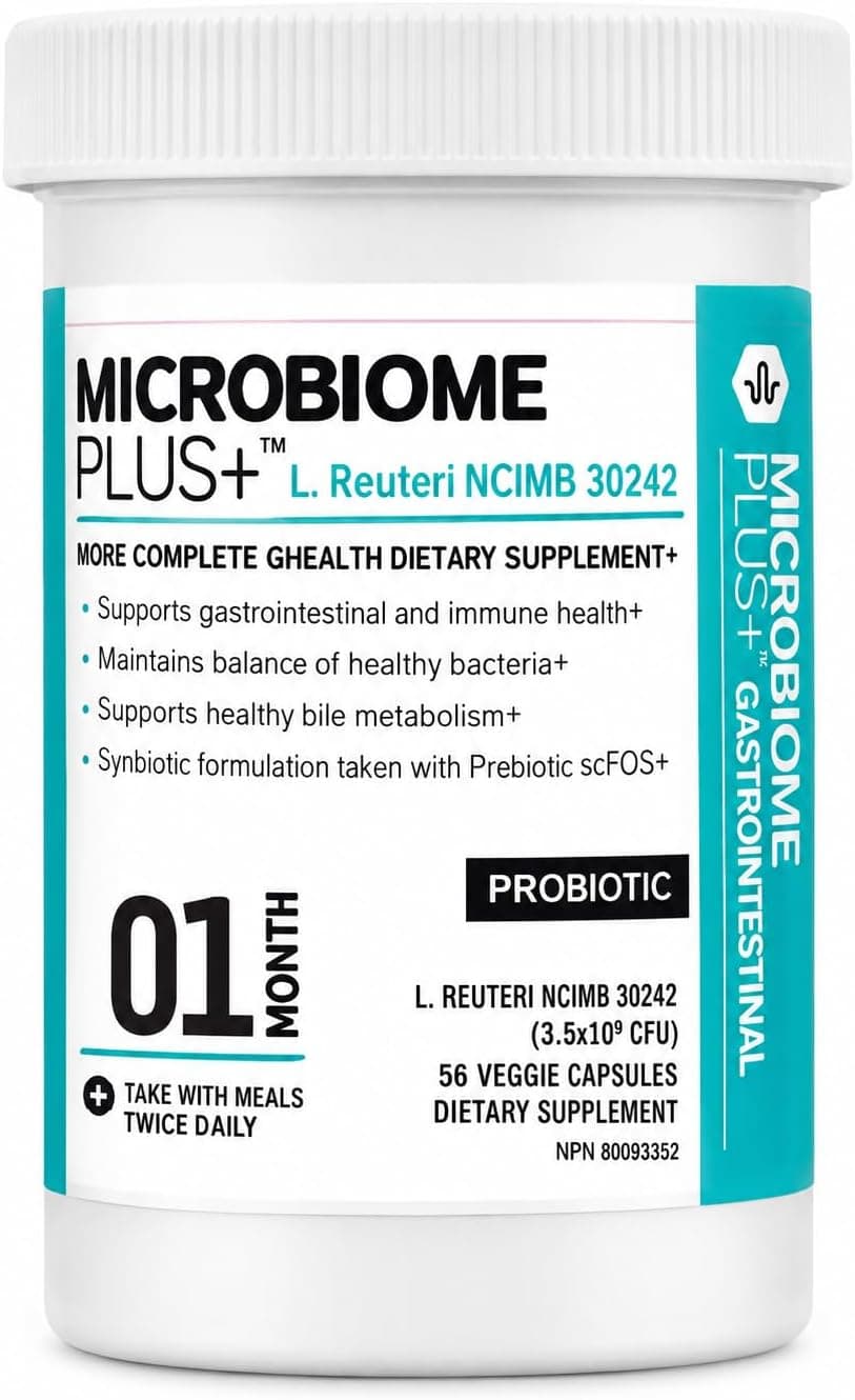 Microbiome Plus Gastrointestinal Probiotics L Reuteri NCIMB 30242 GI Digestive Supplements Capsule, Allergy Safe & Gluten Free for Men and Women (1 Month Supply)