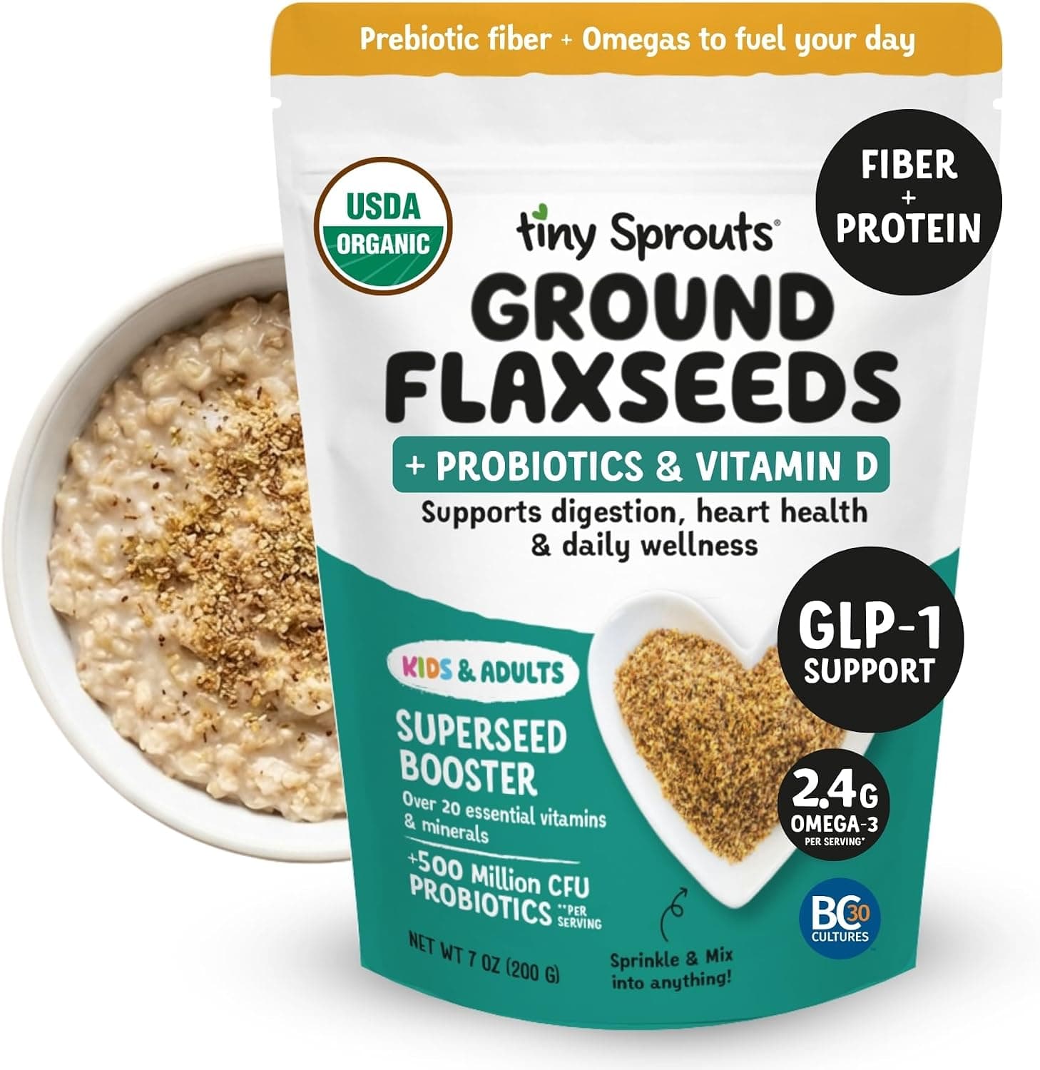 Tiny Sprouts Organic Ground Flaxseed + Probiotic & Vitamin D3 (7 oz)