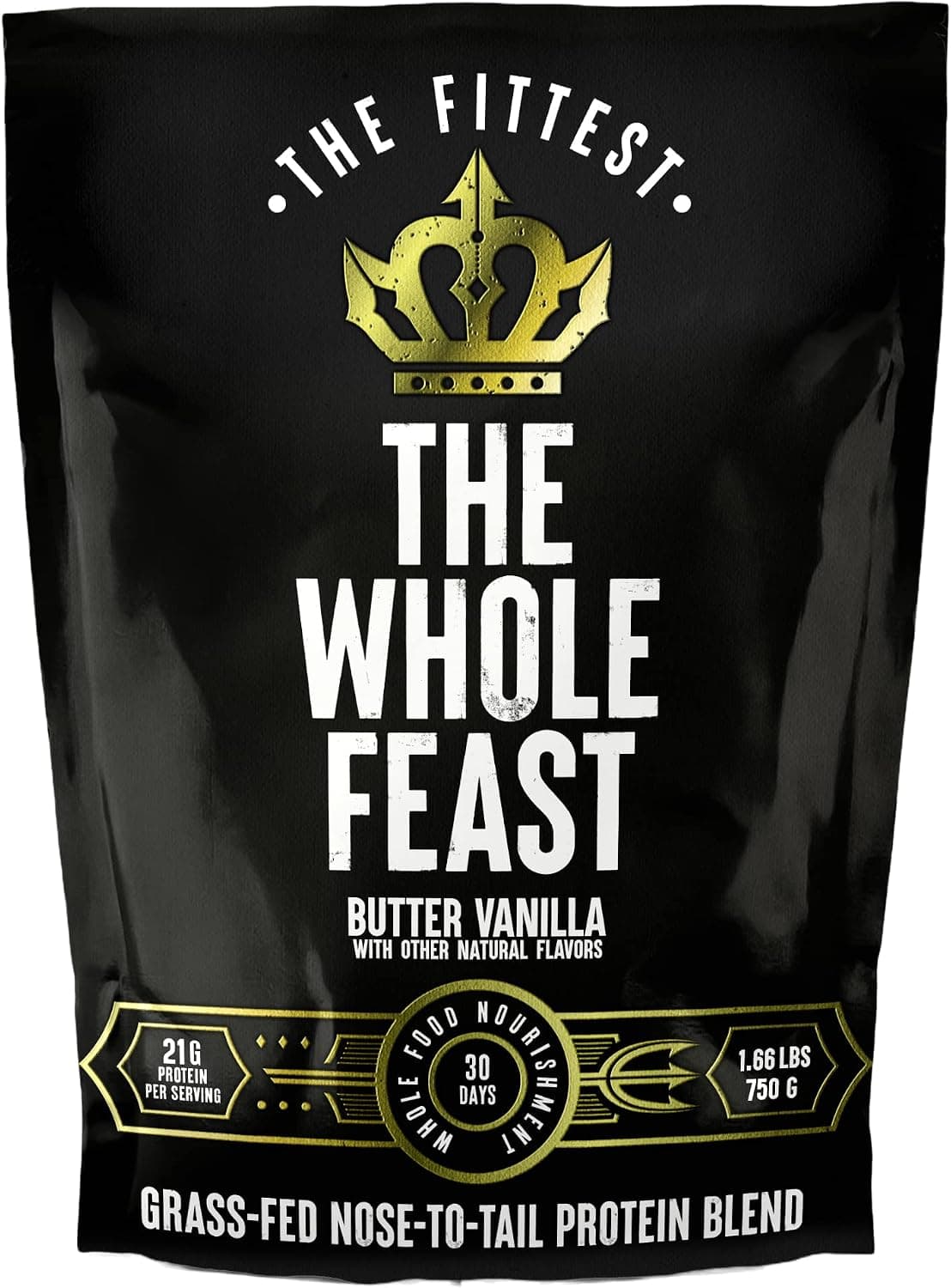The Fittest Whole Feast Beef Protein Powder — Butter Vanilla 21g Grass-Fed Animal Protein (30 Servings)