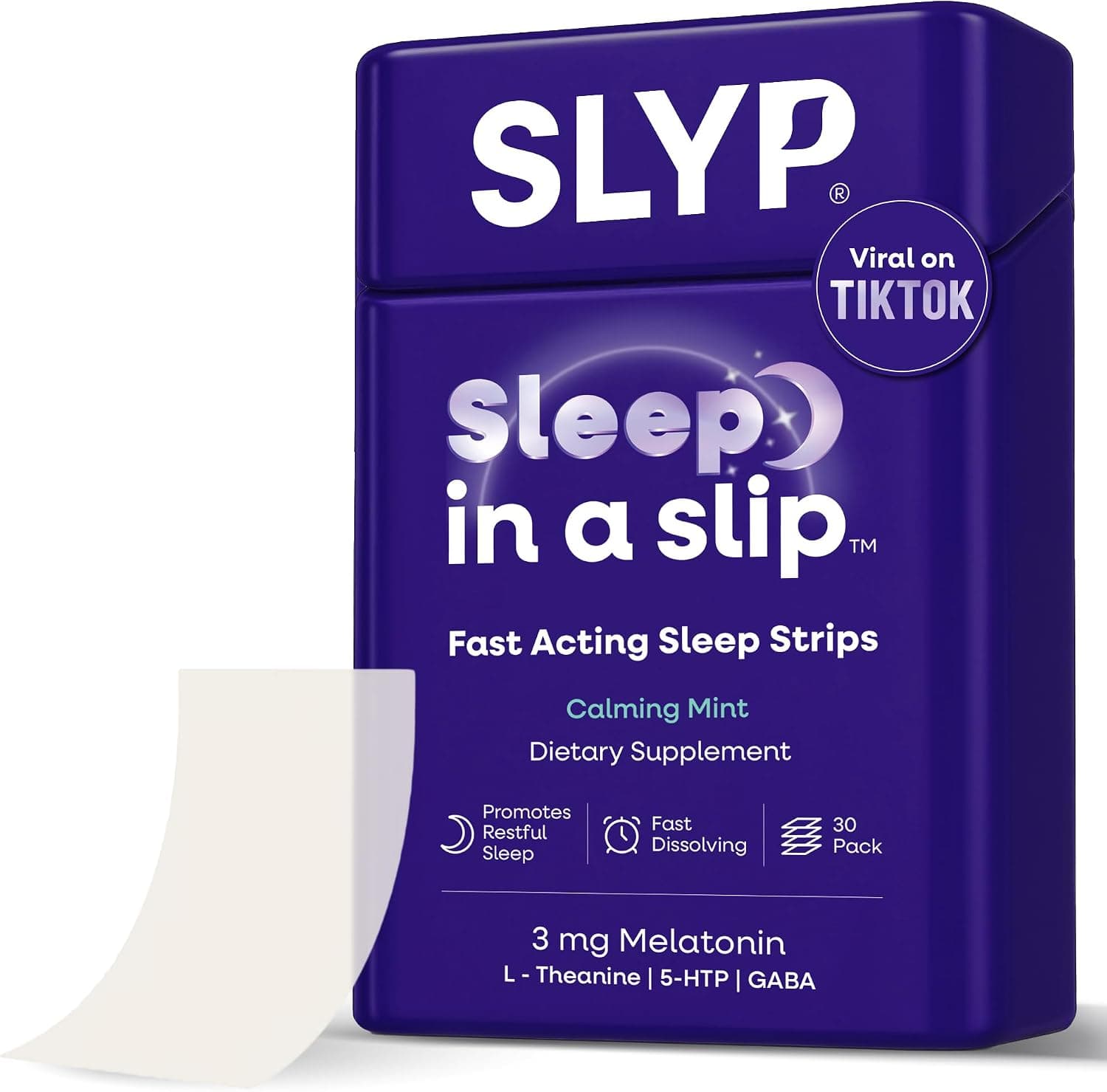 Slyp Fast-Dissolving Melatonin Sleep Strips 3mg with L-Theanine & GABA (30 Strips)
