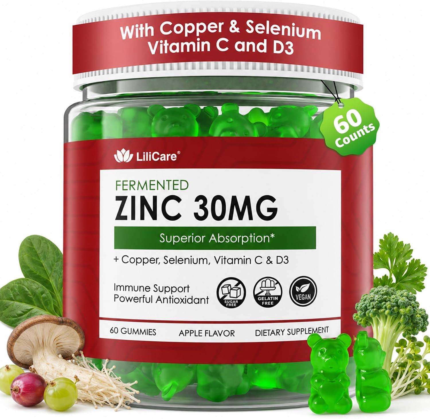 Zinc Gummies + Copper, Selenium, Vitamin C & D3