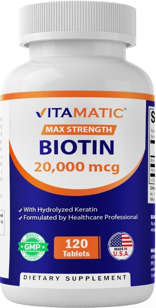 High Potency Biotin 20mg with Keratin 100mg for Healthy Hair Skin & Nails