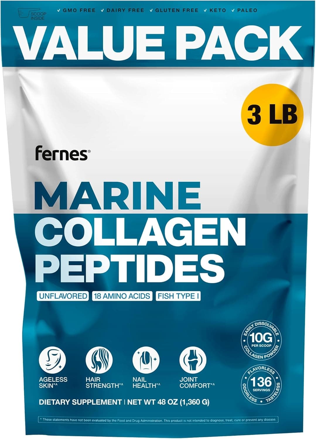 Hydrolyzed Marine Collagen Peptides Fish Type I Flavorless & Odorless