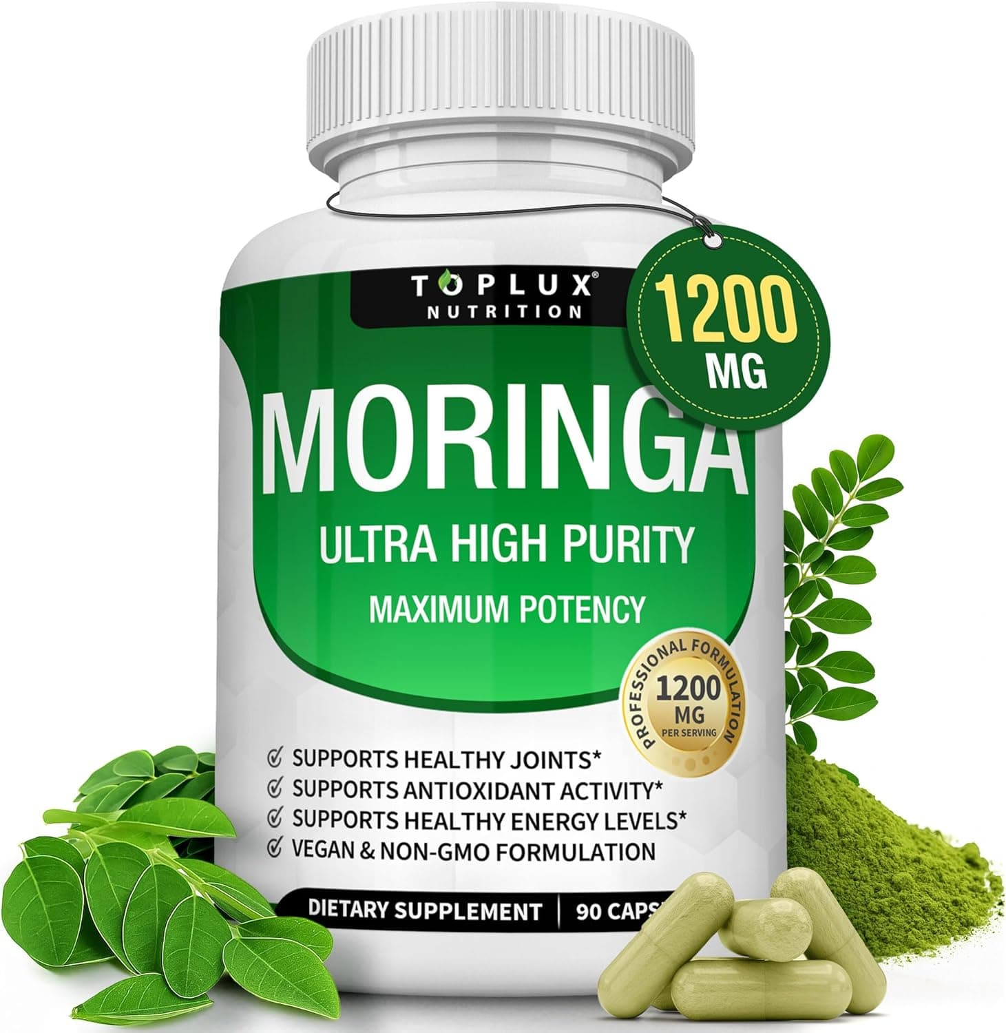 Pure Moringa Powder High Potency Leaf Extract Green Superfood Rich in Antioxidant, for Energy & Immune Support