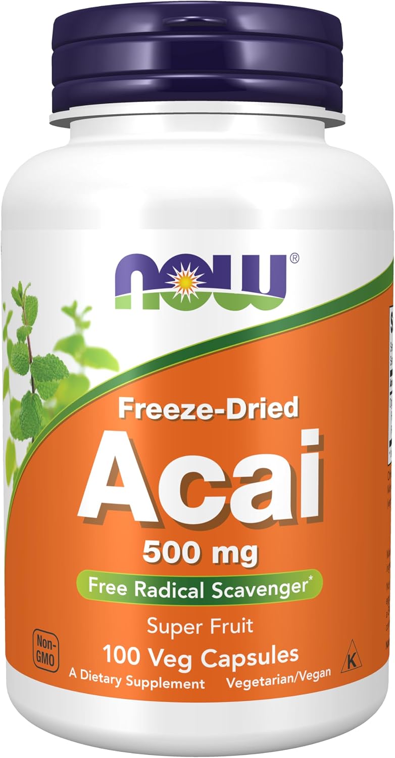 NOW Supplements, Acai 500 mg, Freeze-Dried Super Fruit, 100 Veg Caps