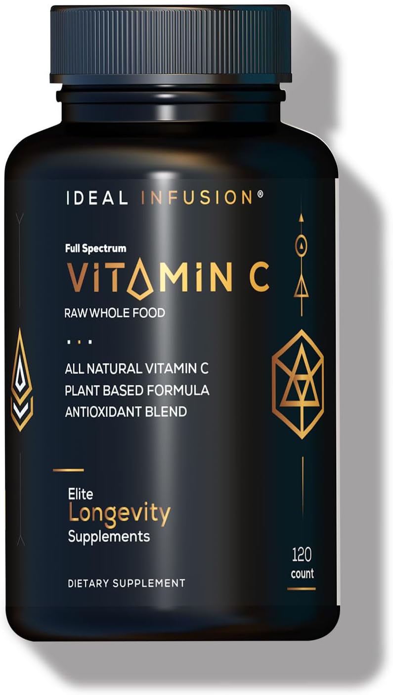 Ideal Infusion Whole Food Vitamin C Supplement from Organic Oranges, Acerola Cherry & Natural Fruit Cofactors, Plant Based Vitamin C 675mg – Immune & Antioxidant Support – Vegan – 120 Capsules
