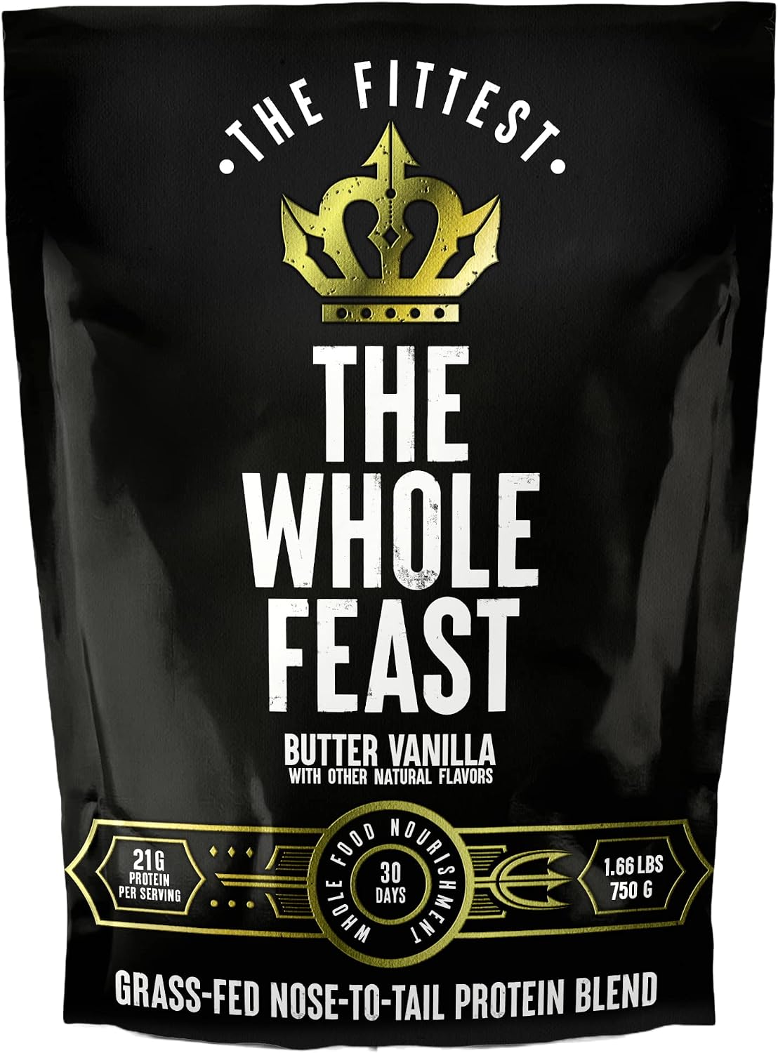 The Fittest Whole Feast Beef Protein Powder — Butter Vanilla 21g Grass-Fed Animal Protein (30 Servings)